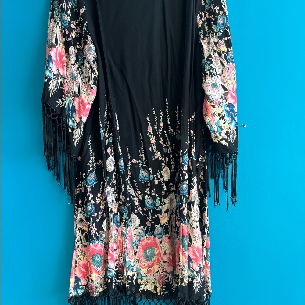 Floral Kimono with Fringe